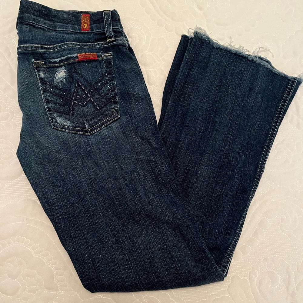 Seven for all mankind a pocket dark wash raw hem jeans size 26